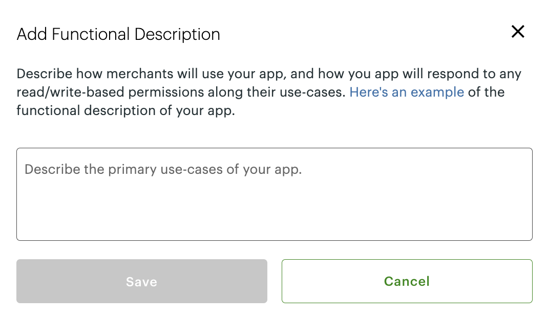 Global Developer Dashboard—App Overview: Add Functional Description