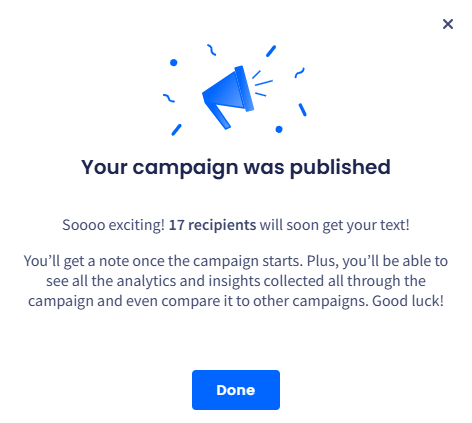 Screenshot of the published campaign pop-up
