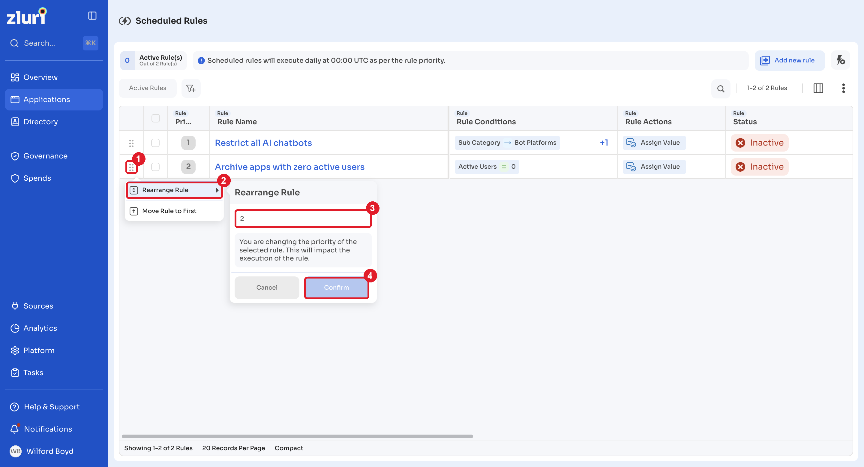 Rearrange Rule dialog