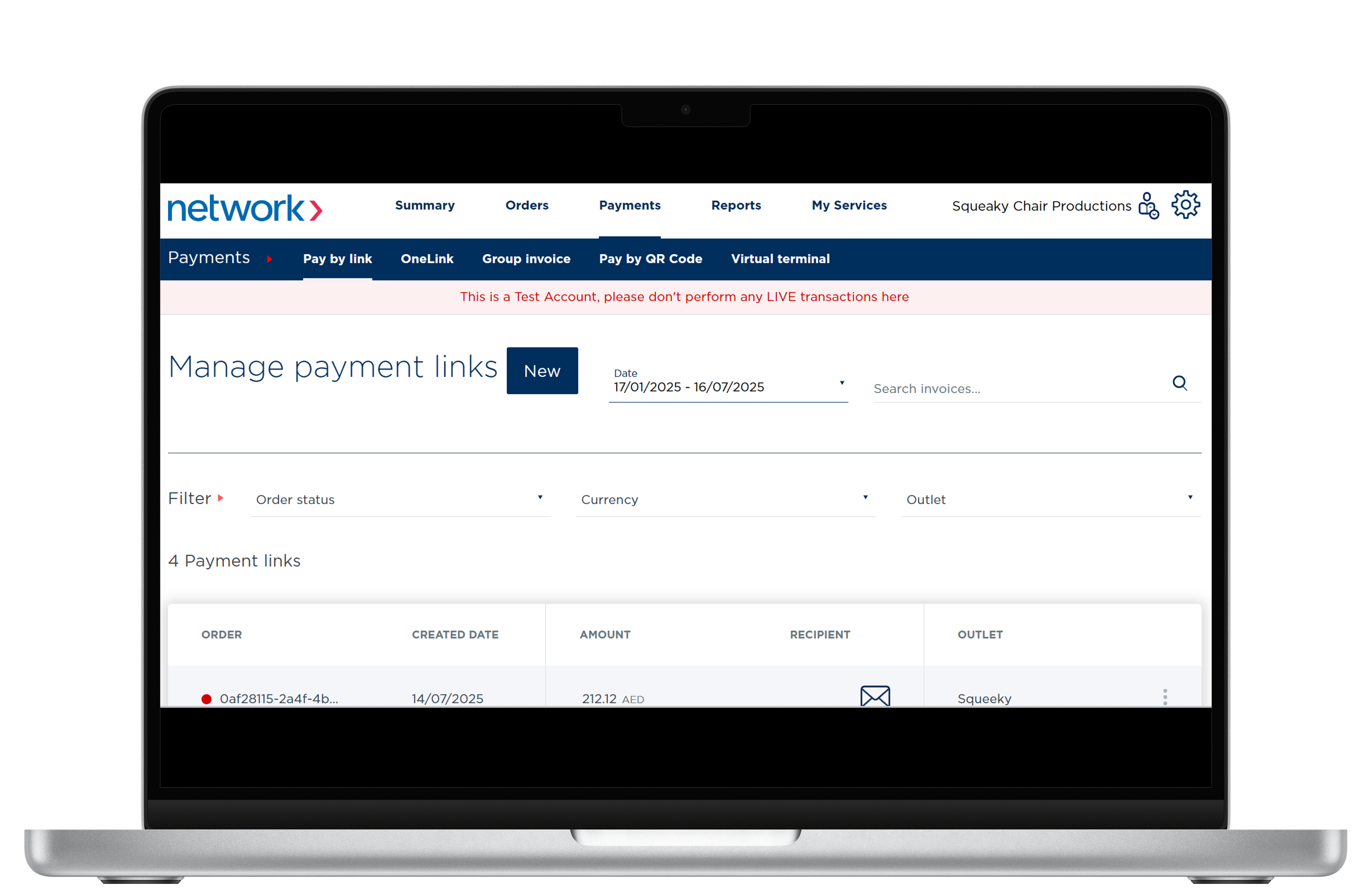 From the Merchant Portal, navigate to Payments, Pay-by-Link, New to start generating an invoice. 