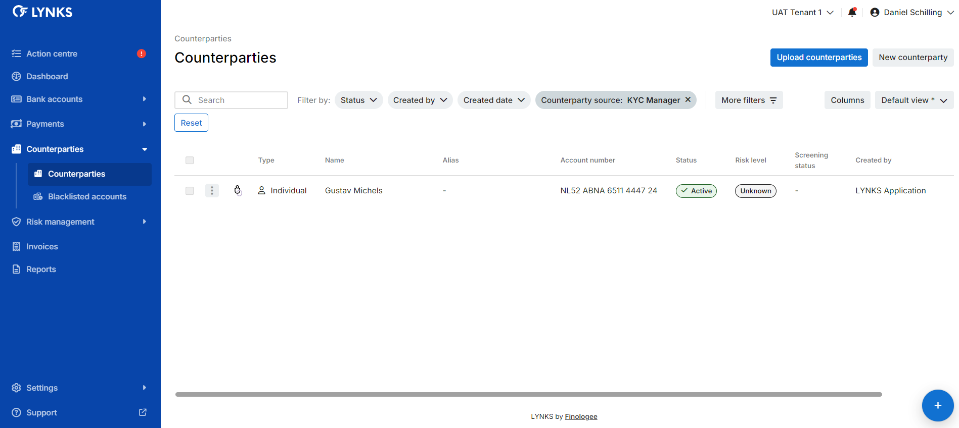 Counterparties created via KYC Manager