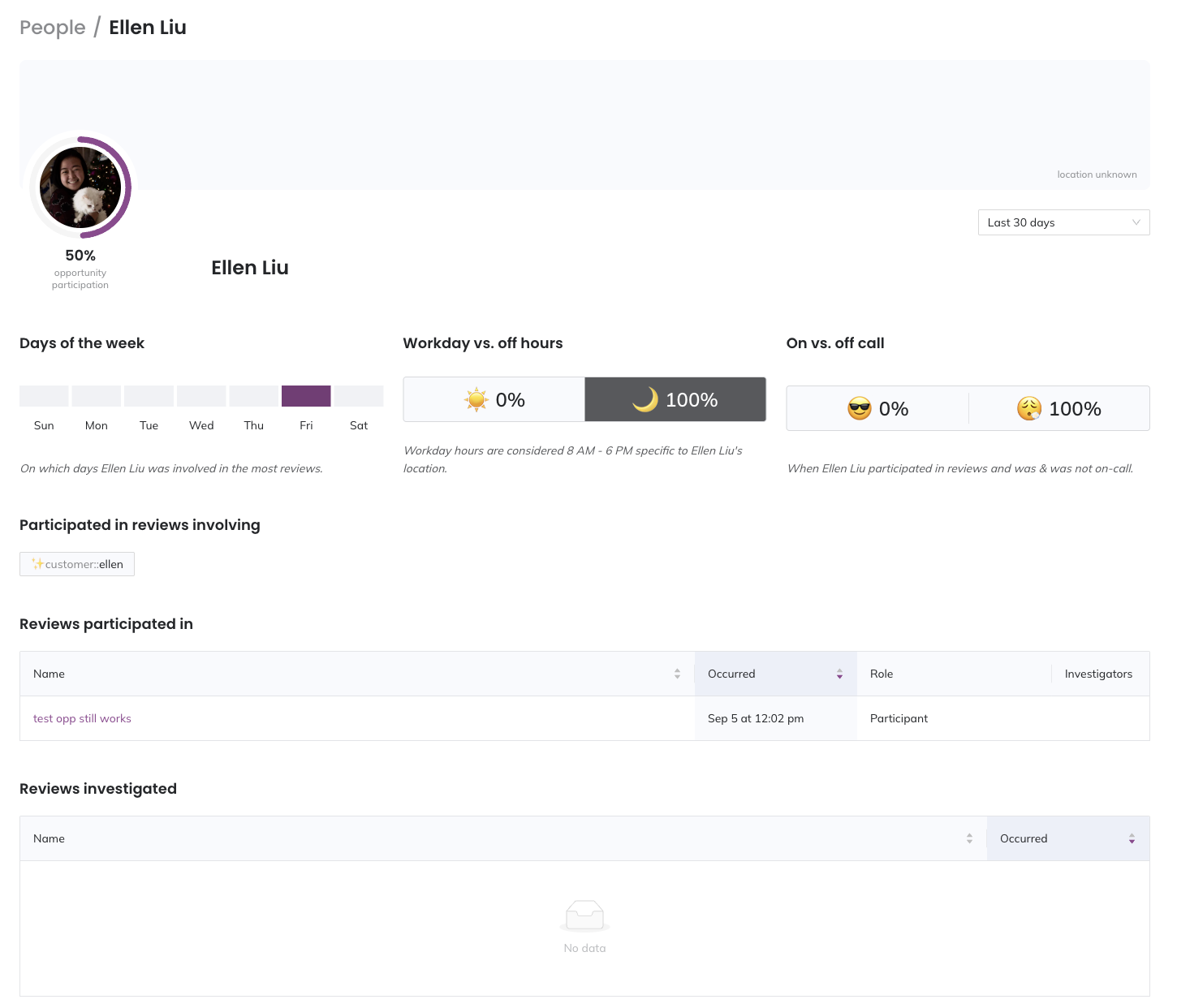 A screenshot of the Jeli web app detailing a user profile
