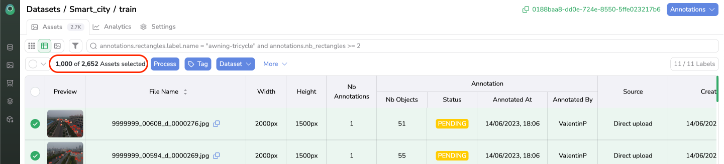 Secleted `Asset`