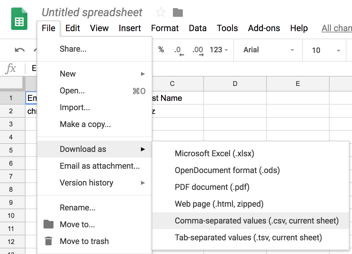 Downloading a CSV from Google Sheets