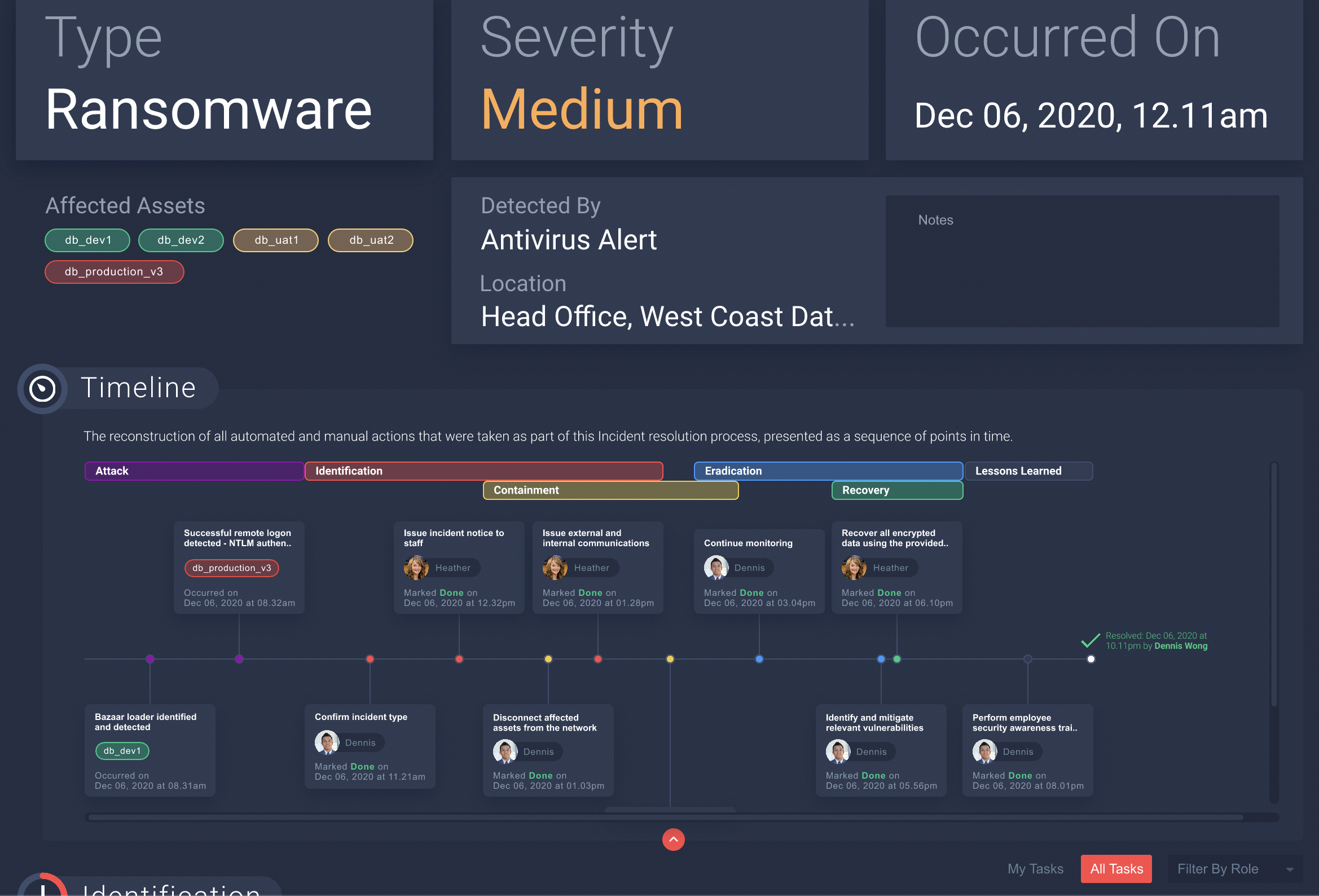 Sample view of the expanded Incident Timeline