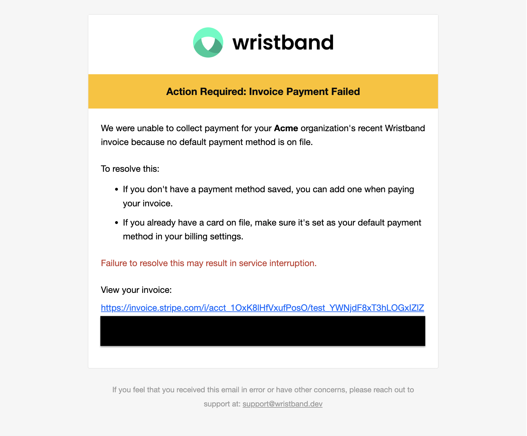 Invoice Payment Failed email notification