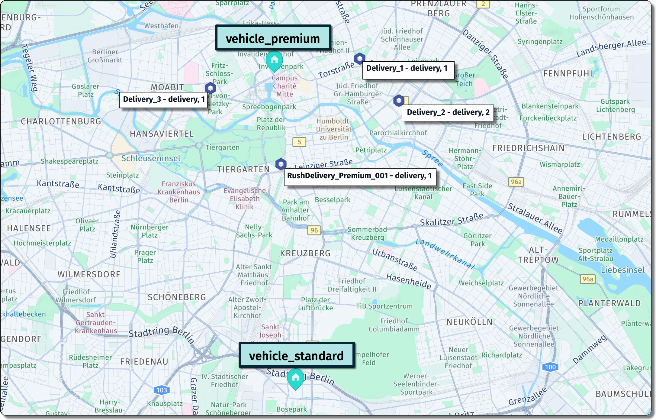 Sample scenario: depot and job locations