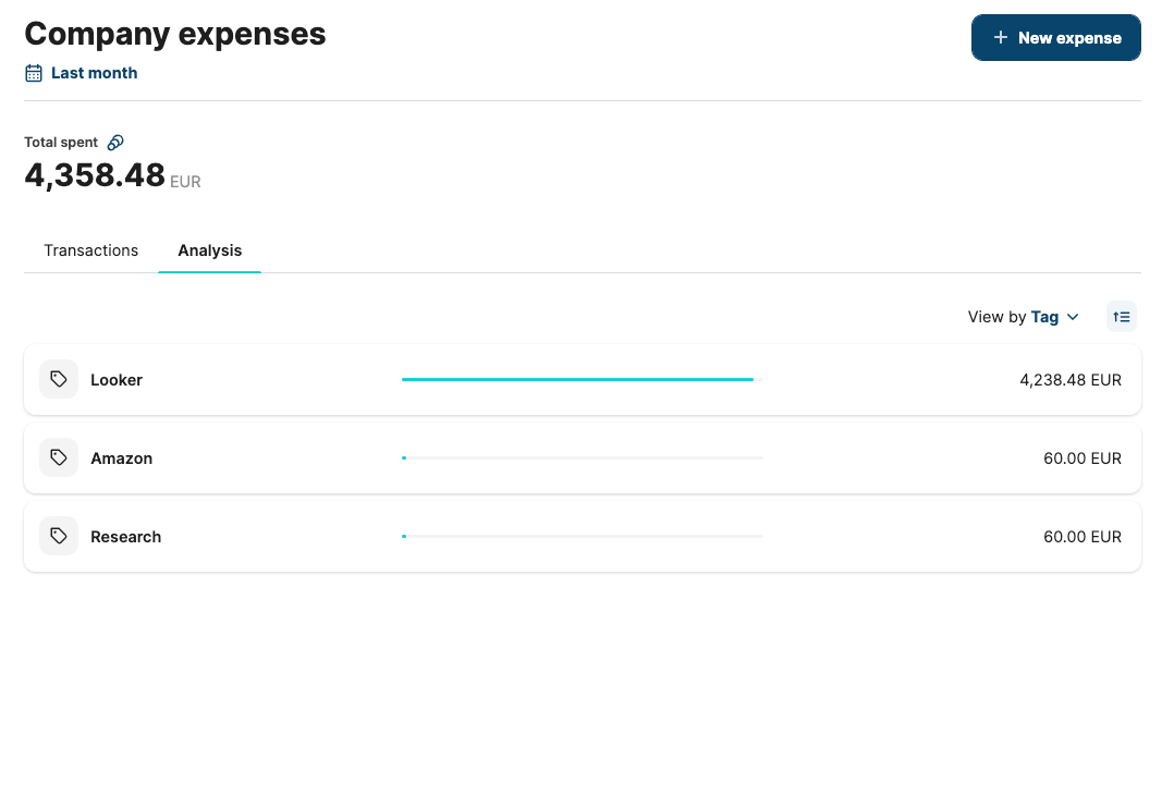 Expenses filtered by Tag in the last month