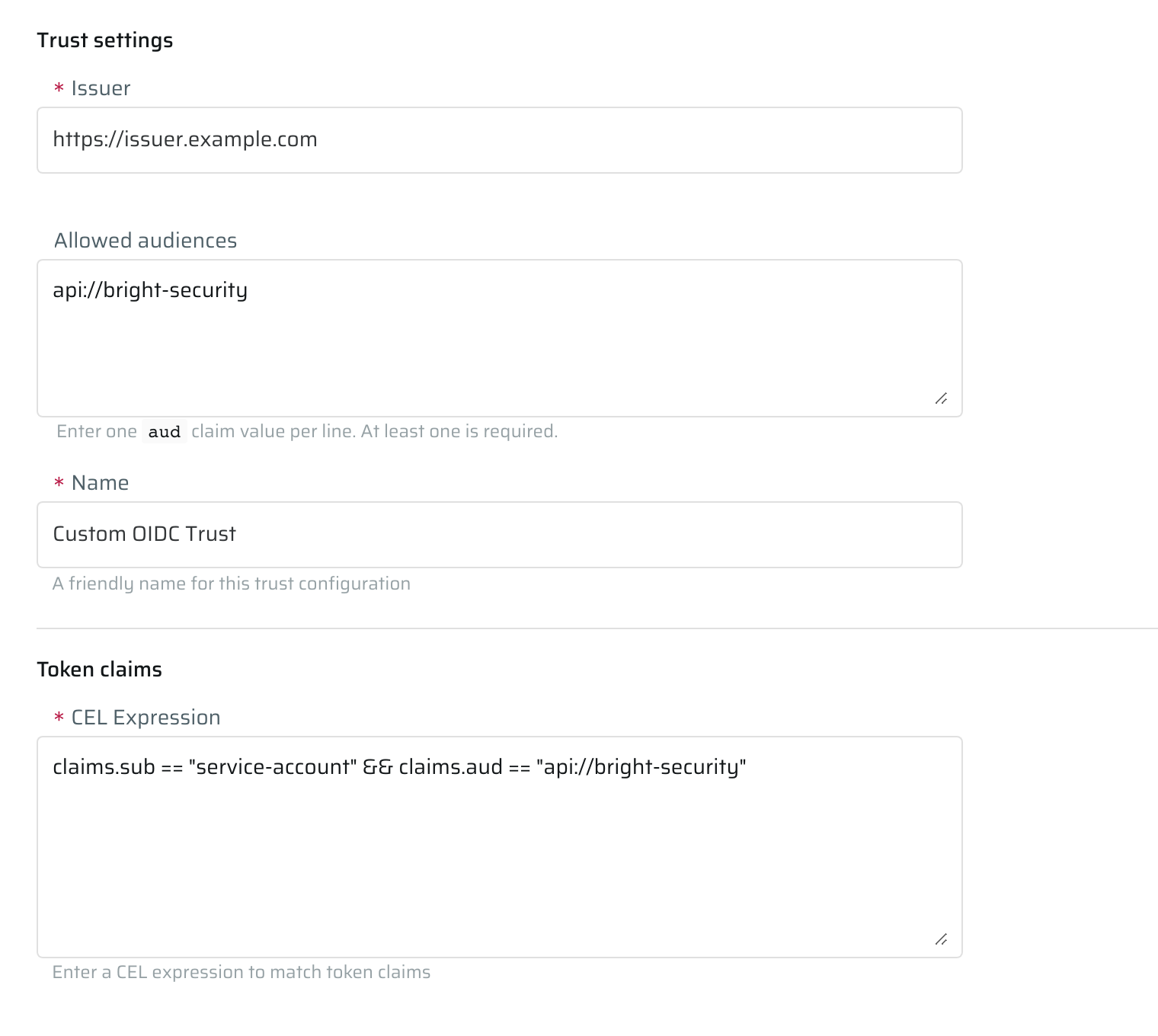 Custom OIDC WIF settings