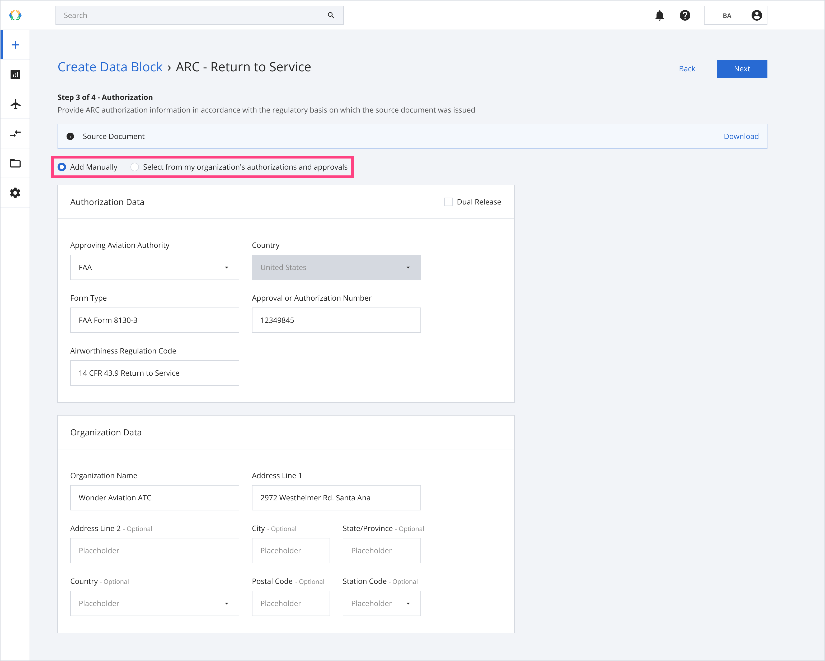 Add authorization information manually