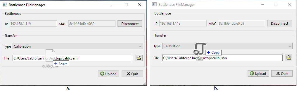 Bottlenose file utility dropping calibration file for upload.