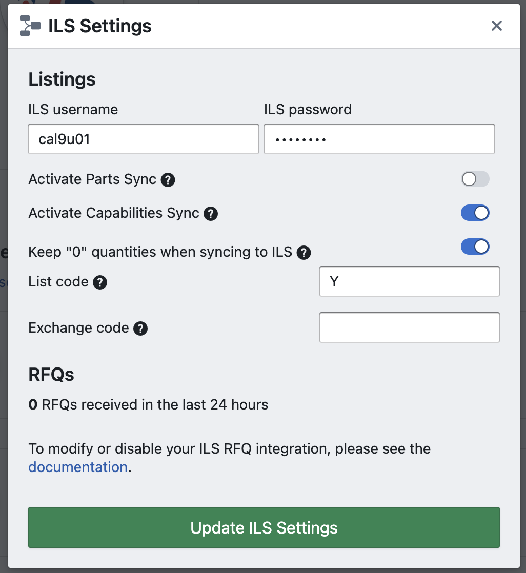 ILS Integration Settings