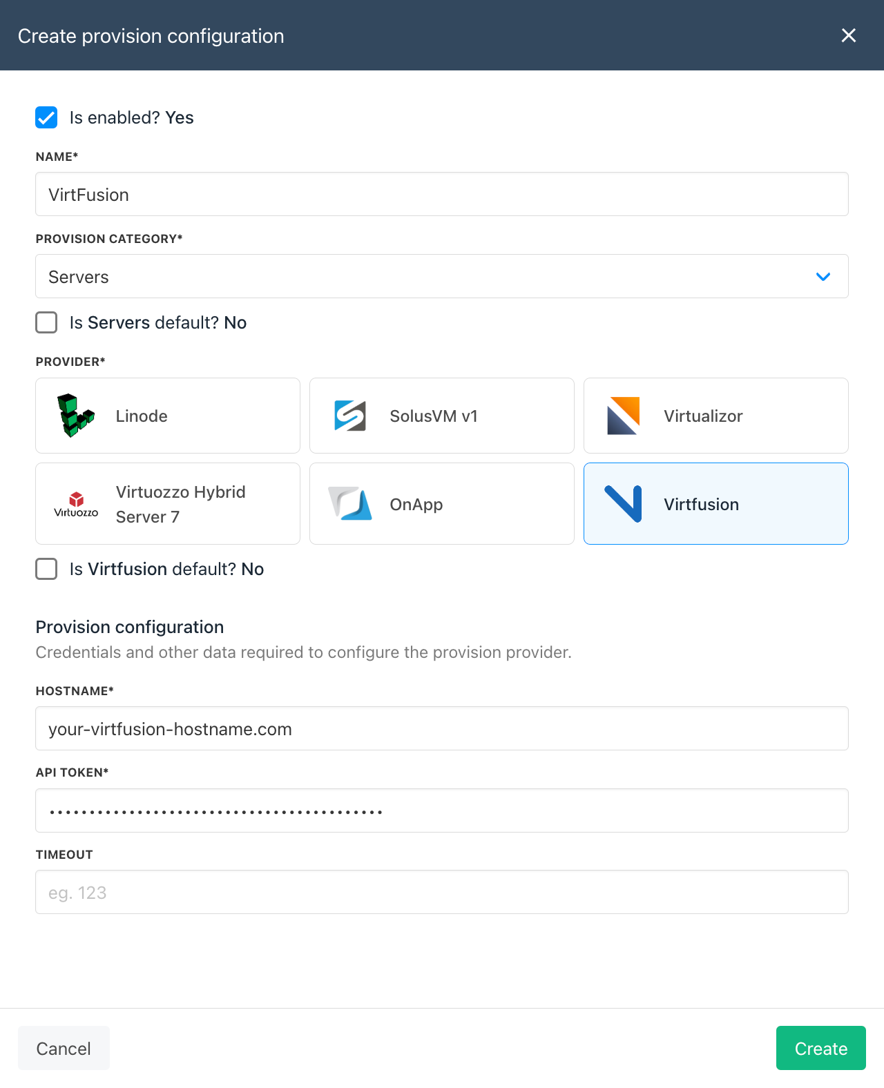 Create provision configuration