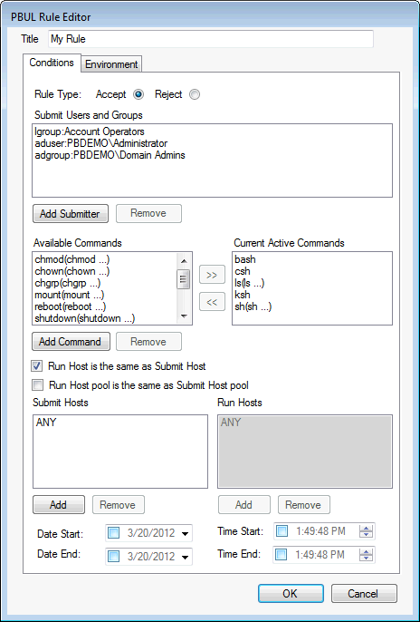 PBUL Rule Editor dialog