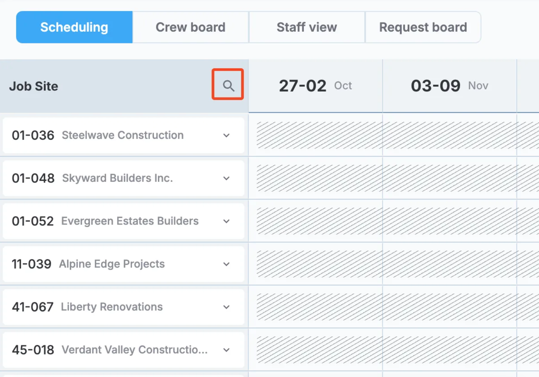 Job site search in Scheduling