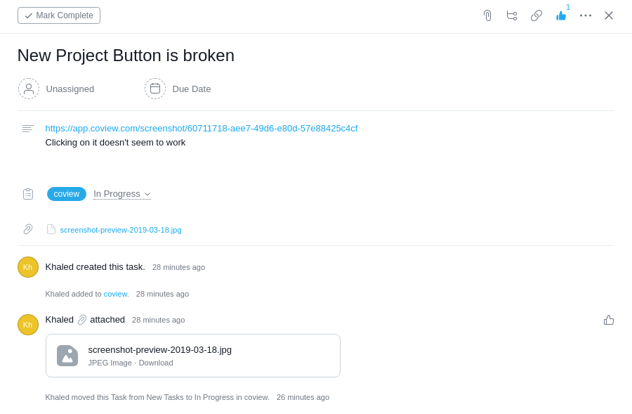 Asana task with linked screenshot from Coview.