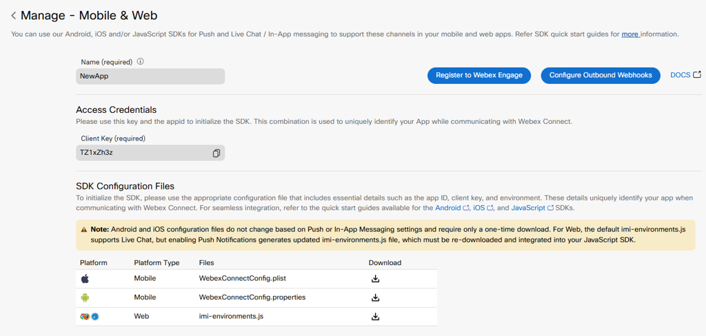 Screenshot to download the WebexonnectConfig.properties file