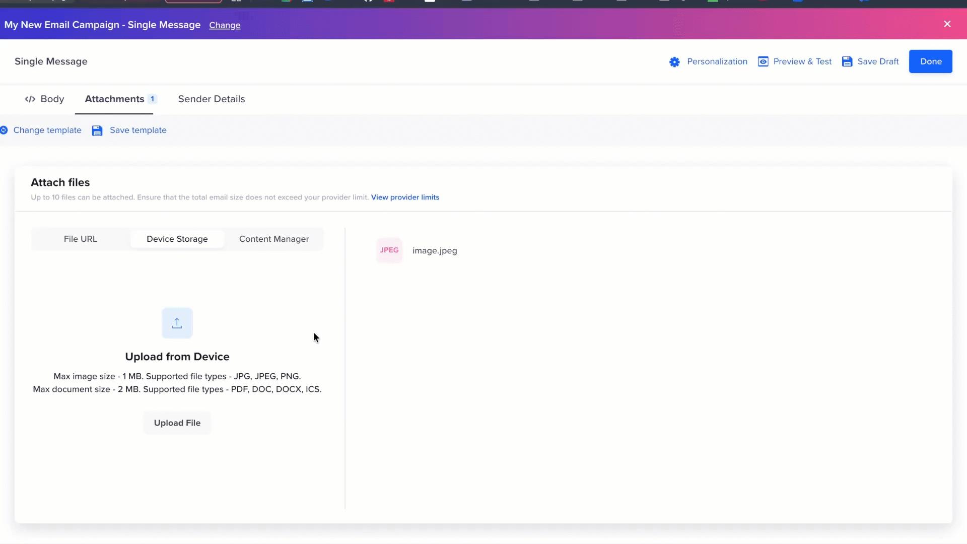 Attach Files via Device Storage
