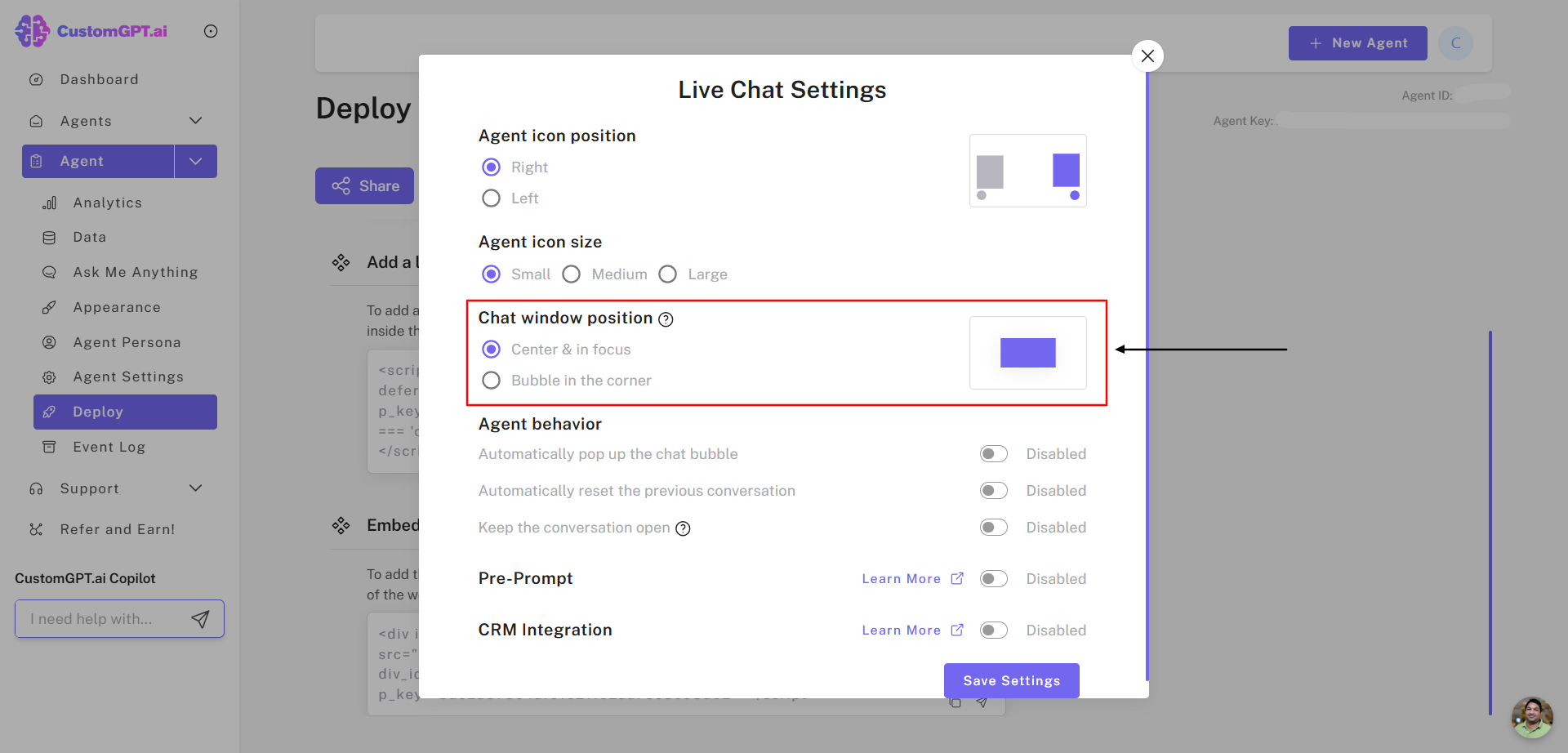 Chat window position