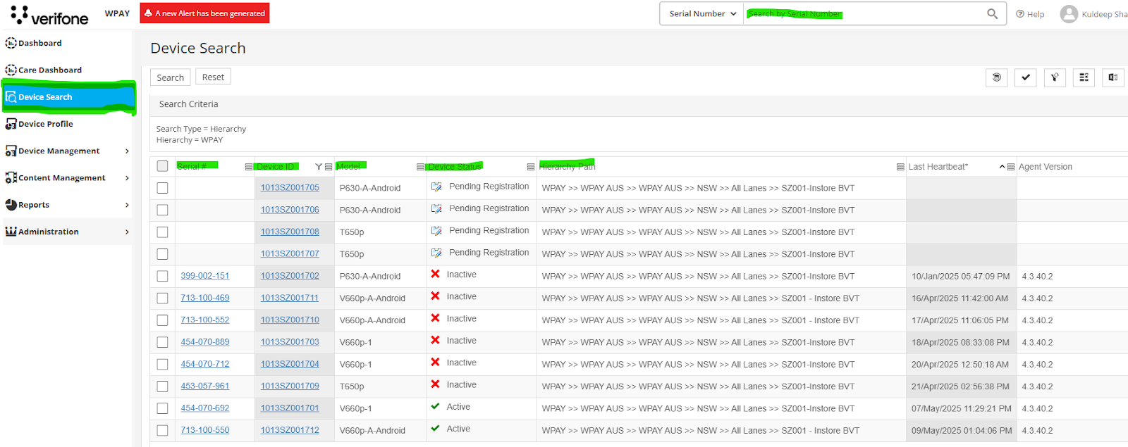 Search view in VHQ