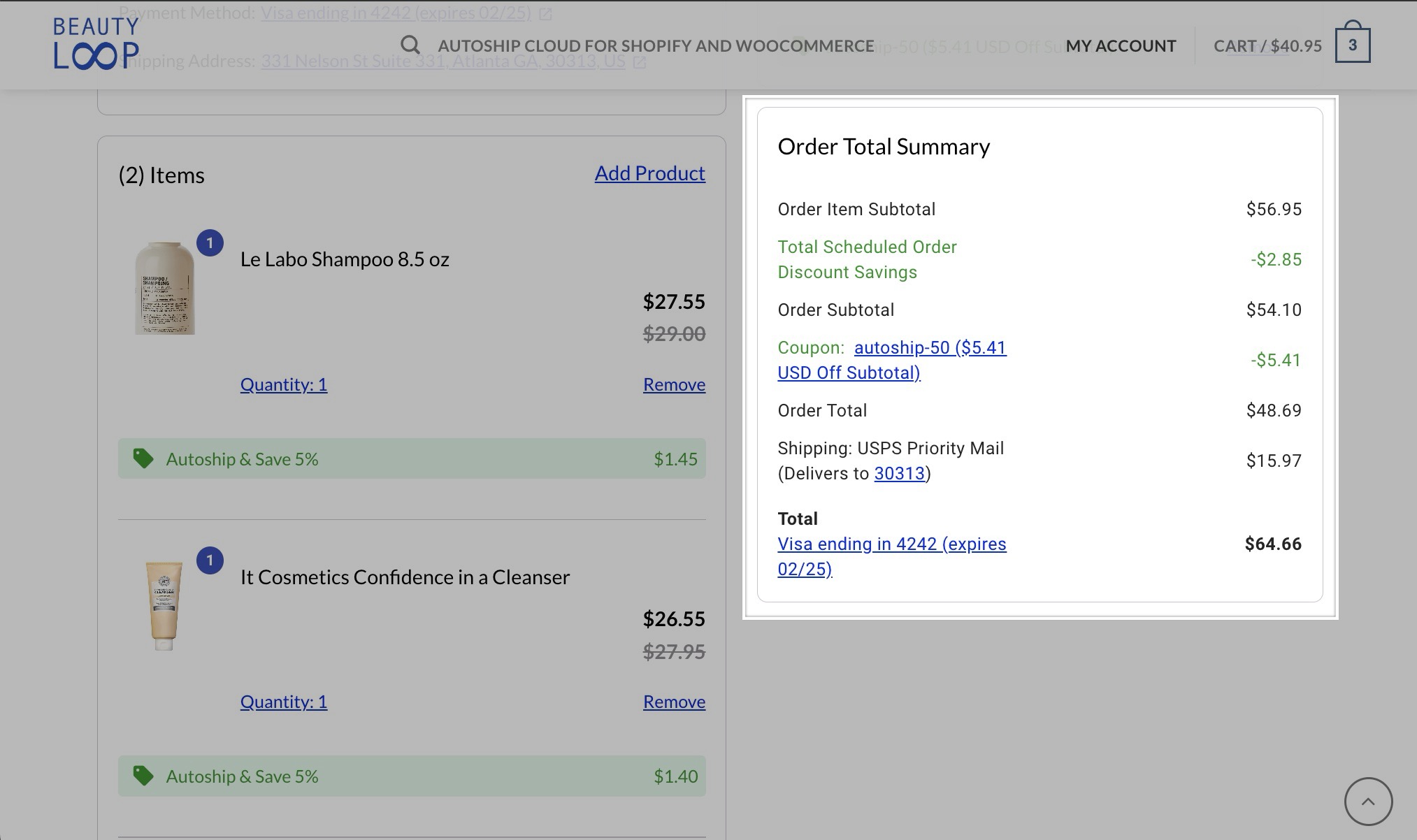 Pictured: The Order Total Summary Component on the Details View