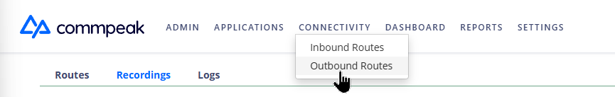 Screenshot of selecting the Outbound Routes menu tab