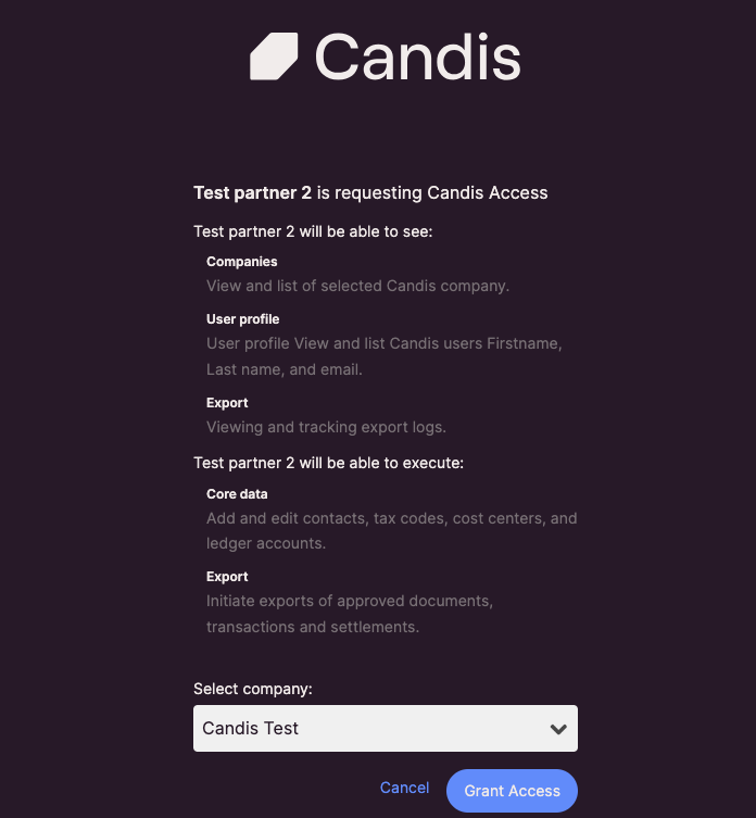 Candis Authorization Page