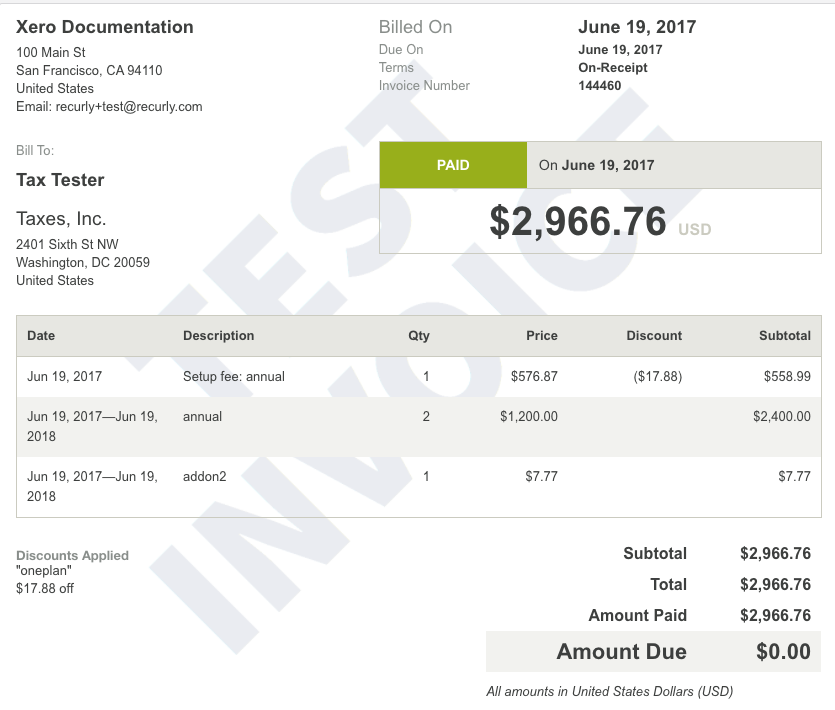 Invoice with a coupon in Recurly