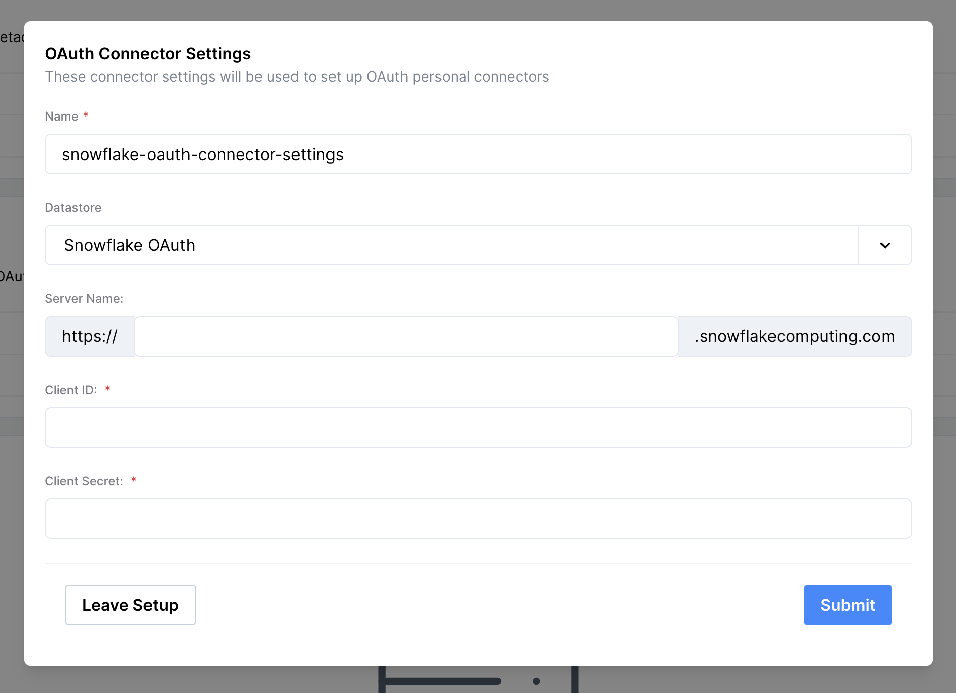 Snowflake OAuth Settings