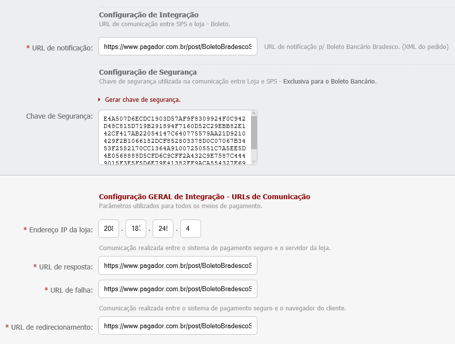 Tel configuração de Integração