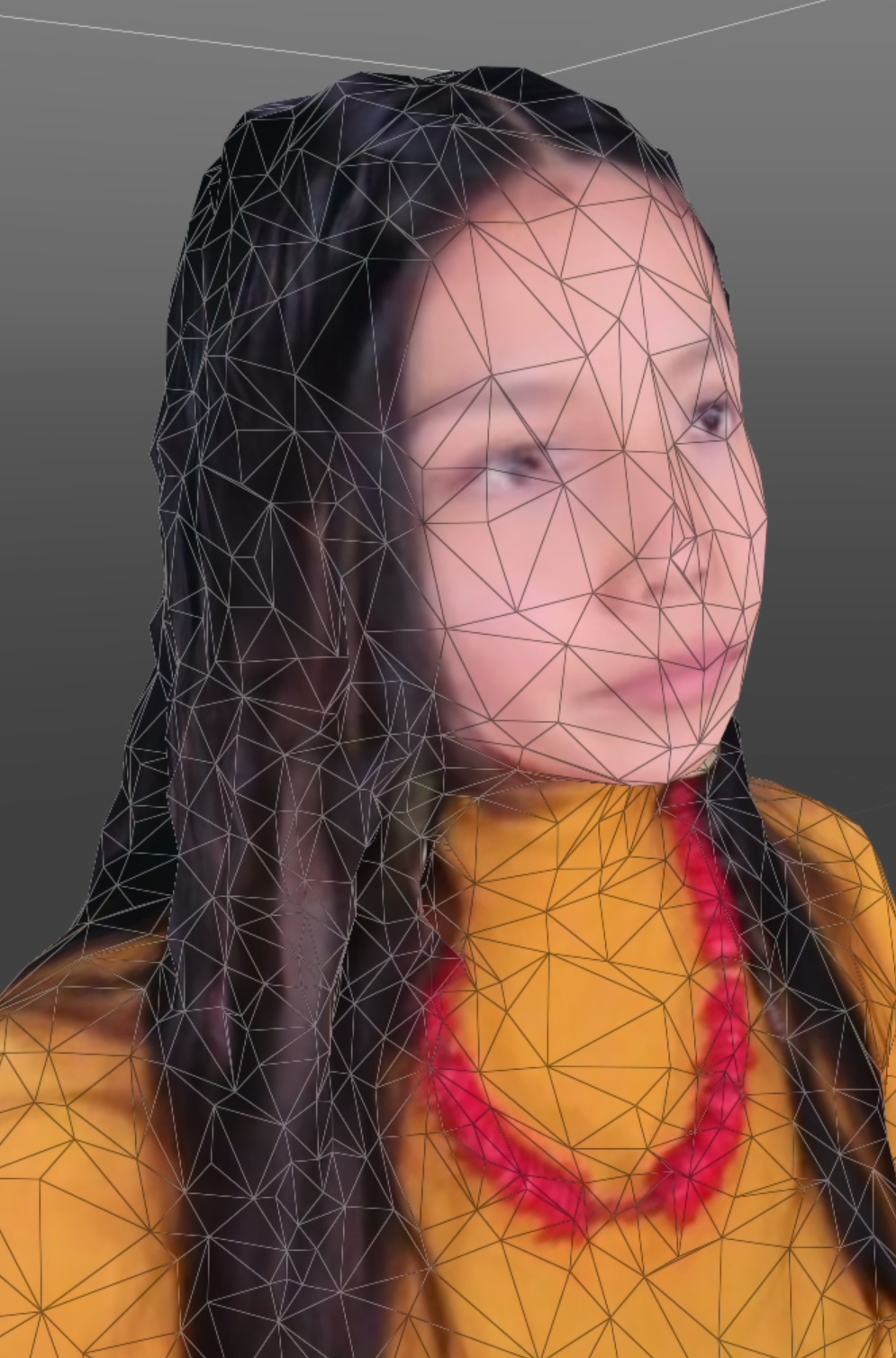 Mesh Simplification enabled. This mesh topology is determined by a combination of Mesh Density, Target Maximum Triangles, and Simplification Accuracy to generate a lower-poly mesh which is more optimized for streaming playback