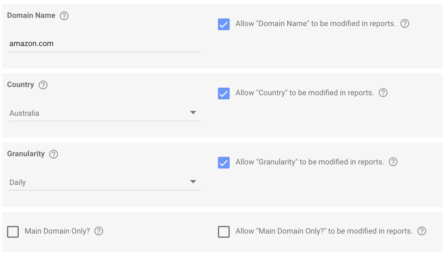 Configuring the Report Parameters