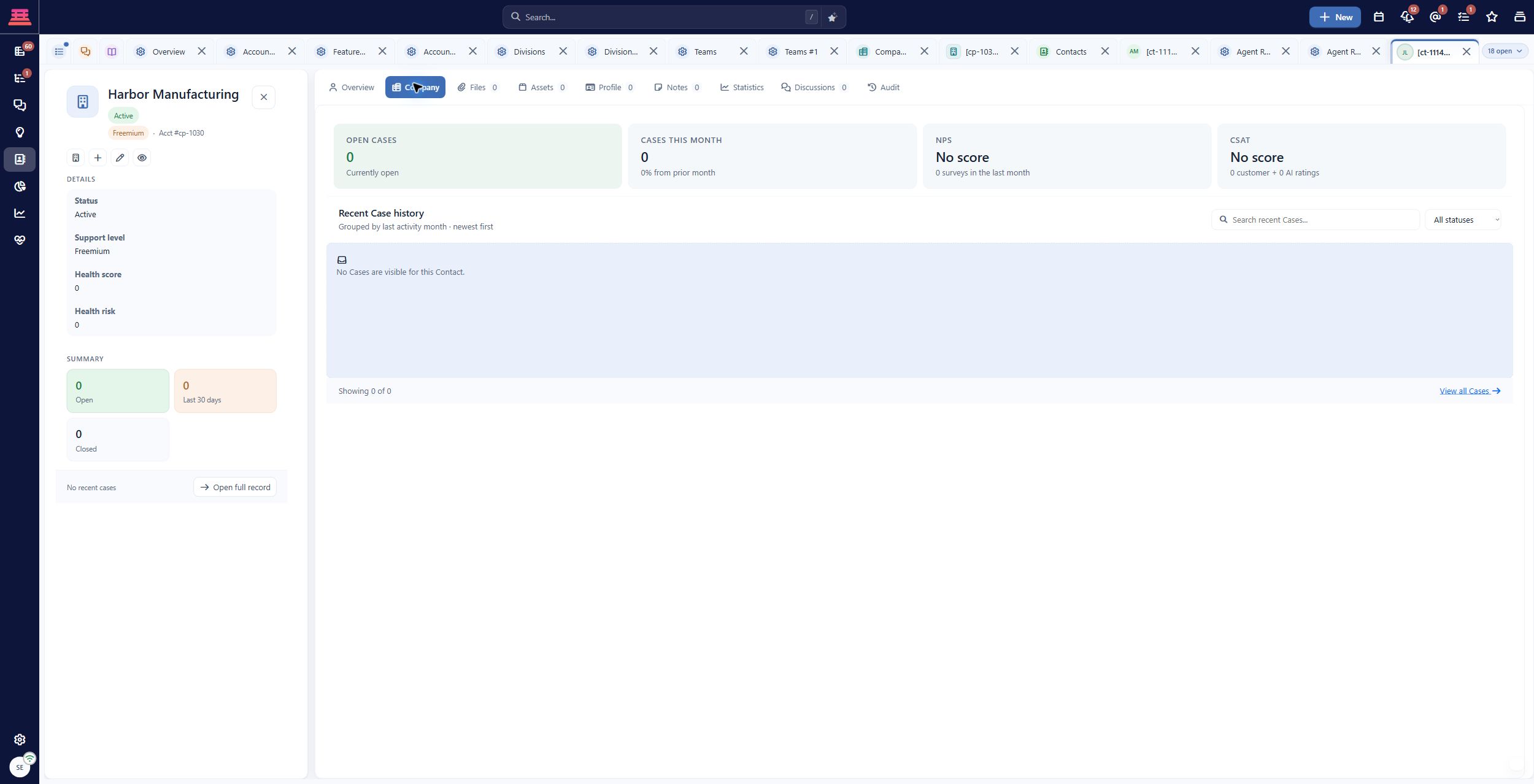Jordan Lee’s saved Company tab identifies Harbor Manufacturing. Fictional training data.