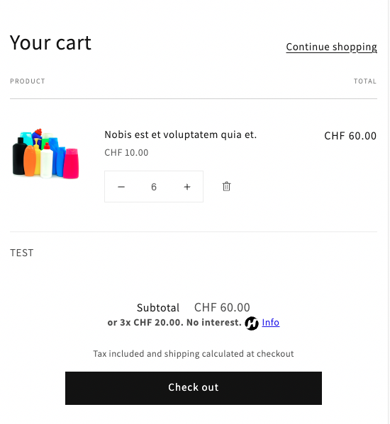 Cart preview with price per month (narrow screen)