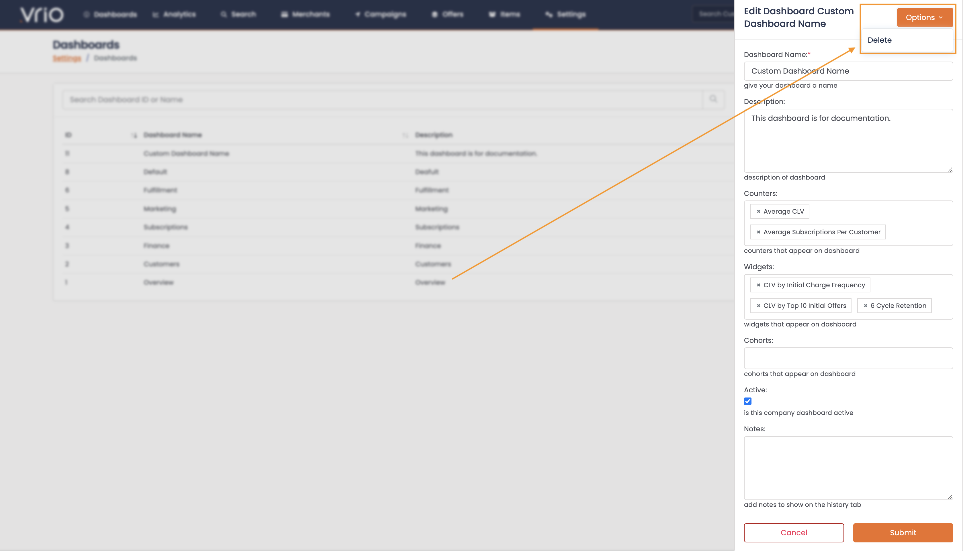 Delete dashboard confirmation prompt