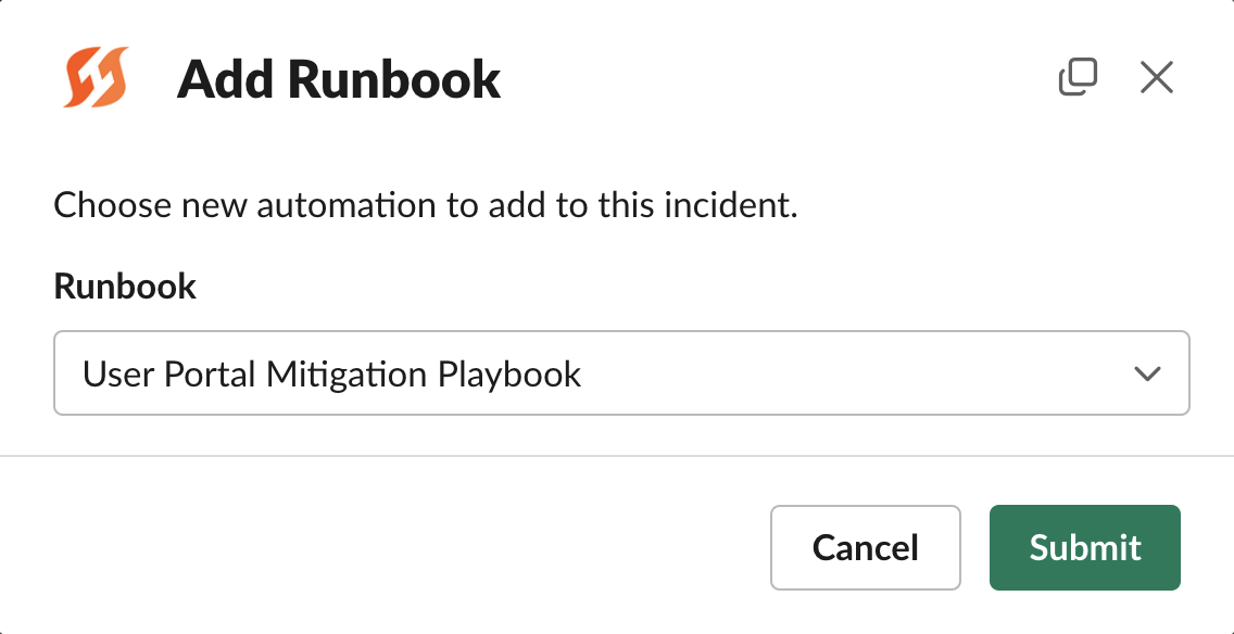 Adding a new Runbook via the previous modal or via `/fh add runbook`