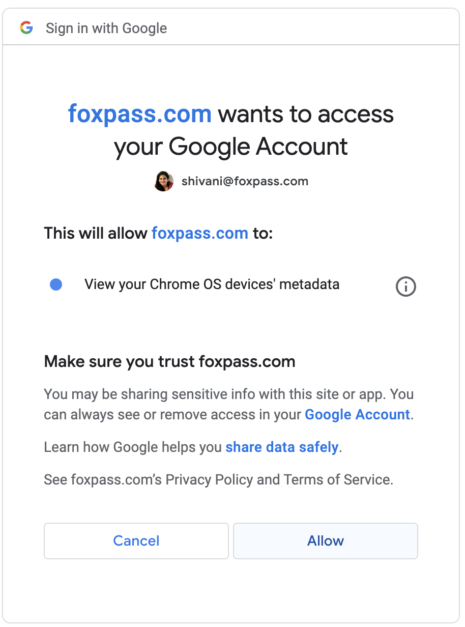 Allow access to Google account