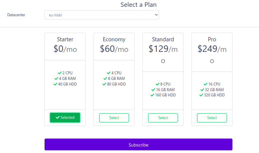 Select a plan page