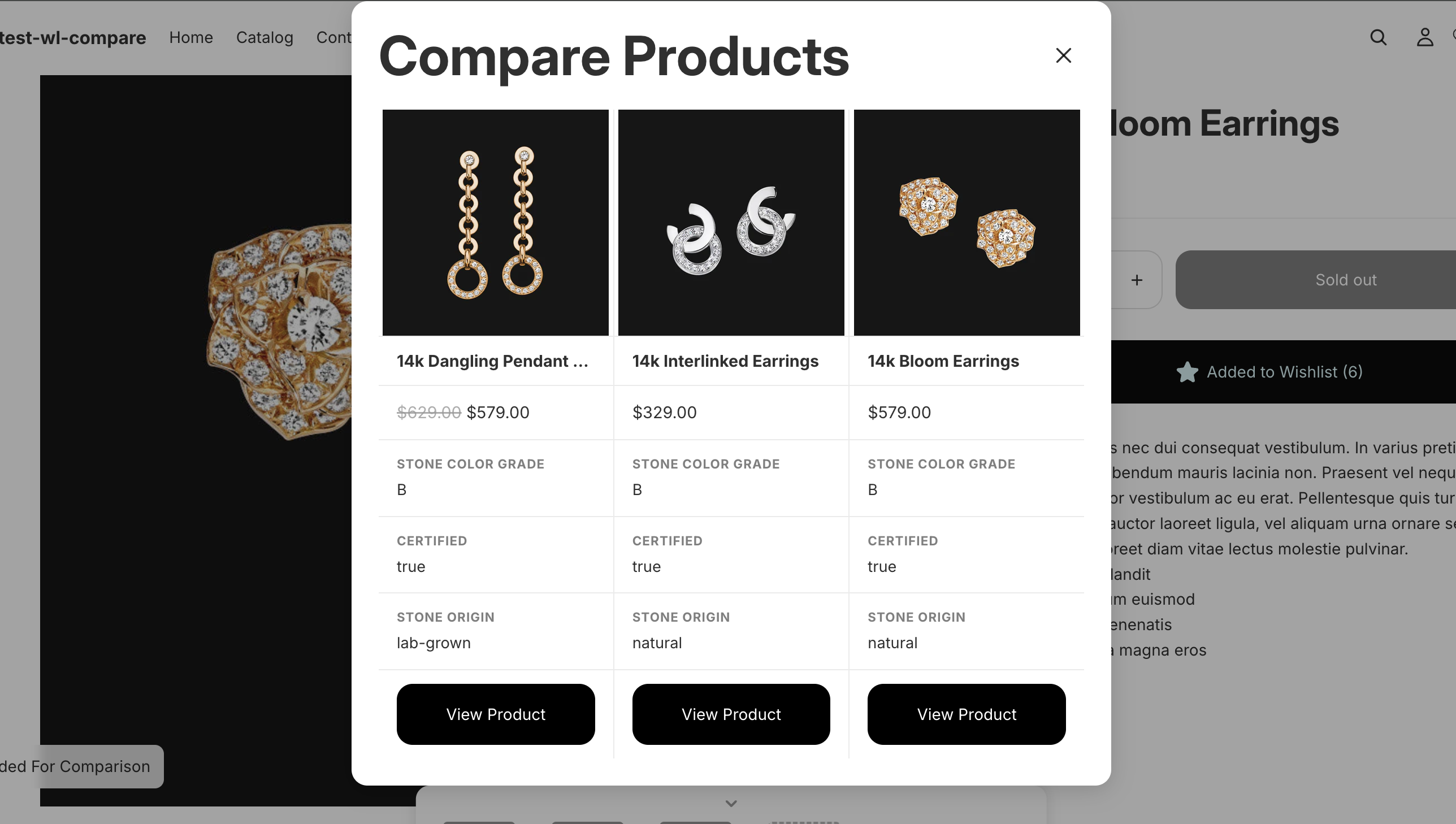Comparison Modal