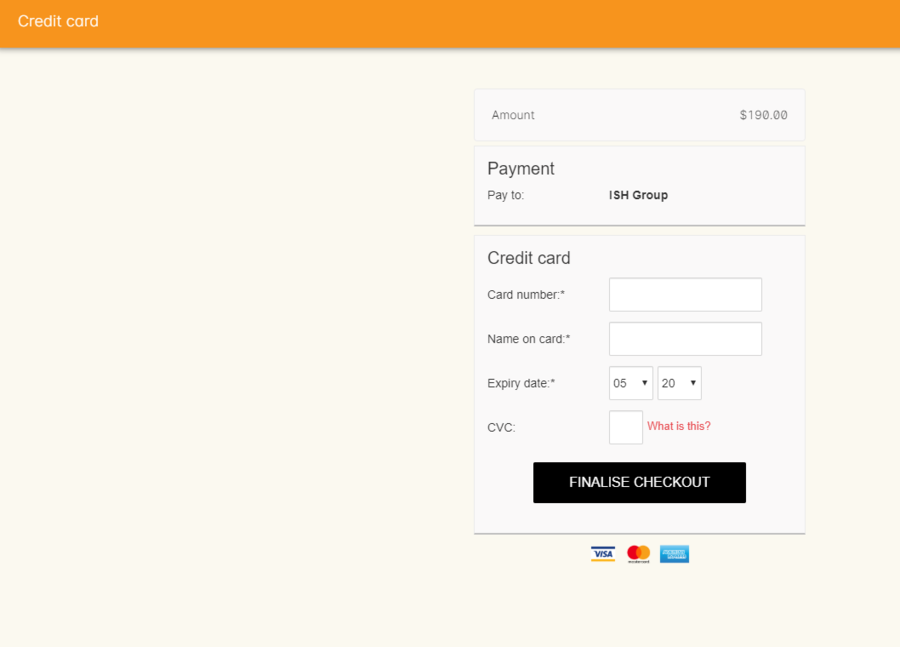 Figure 234. Secure credit card payment window to process credit card payments