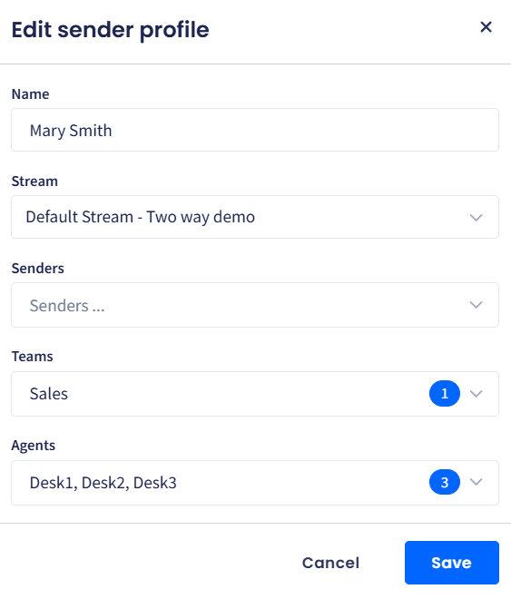 Screenshot of the Edit sender profile dialog box