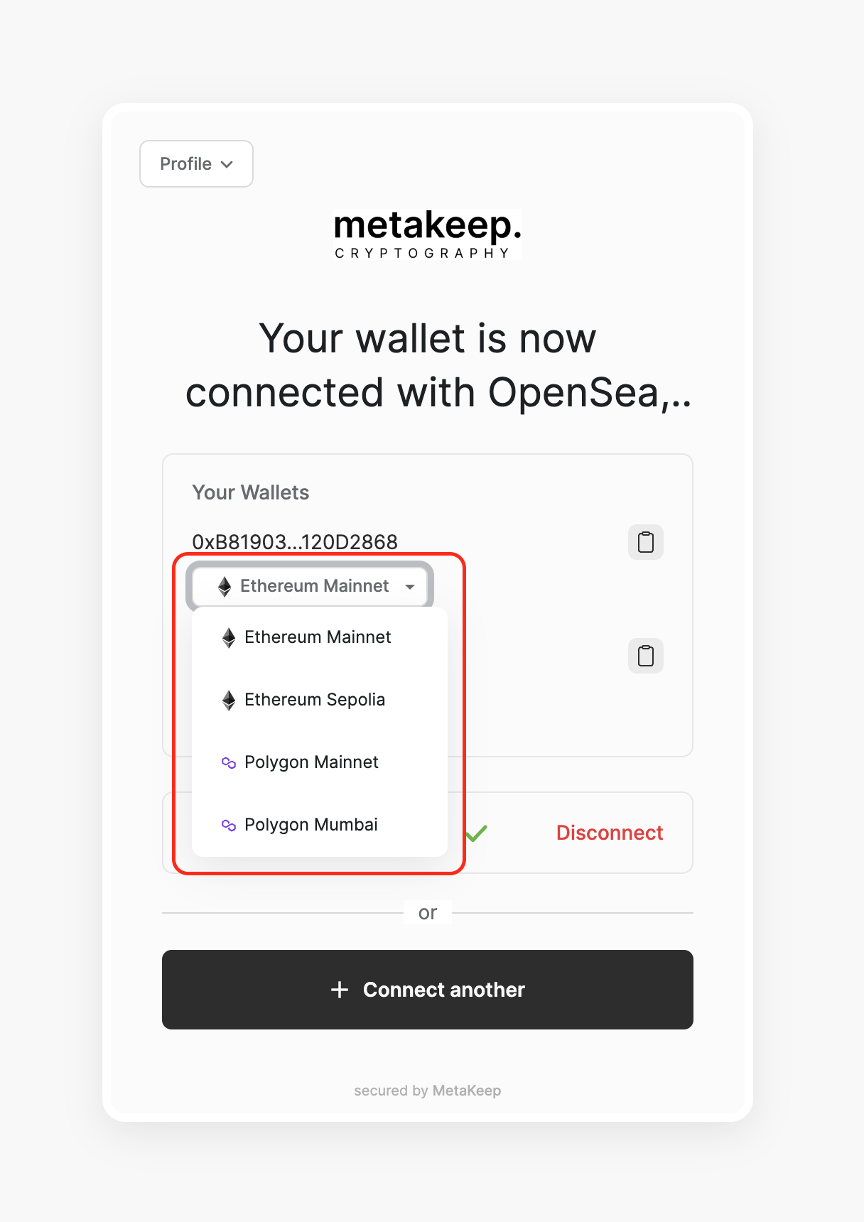 Switch Network in the wallet