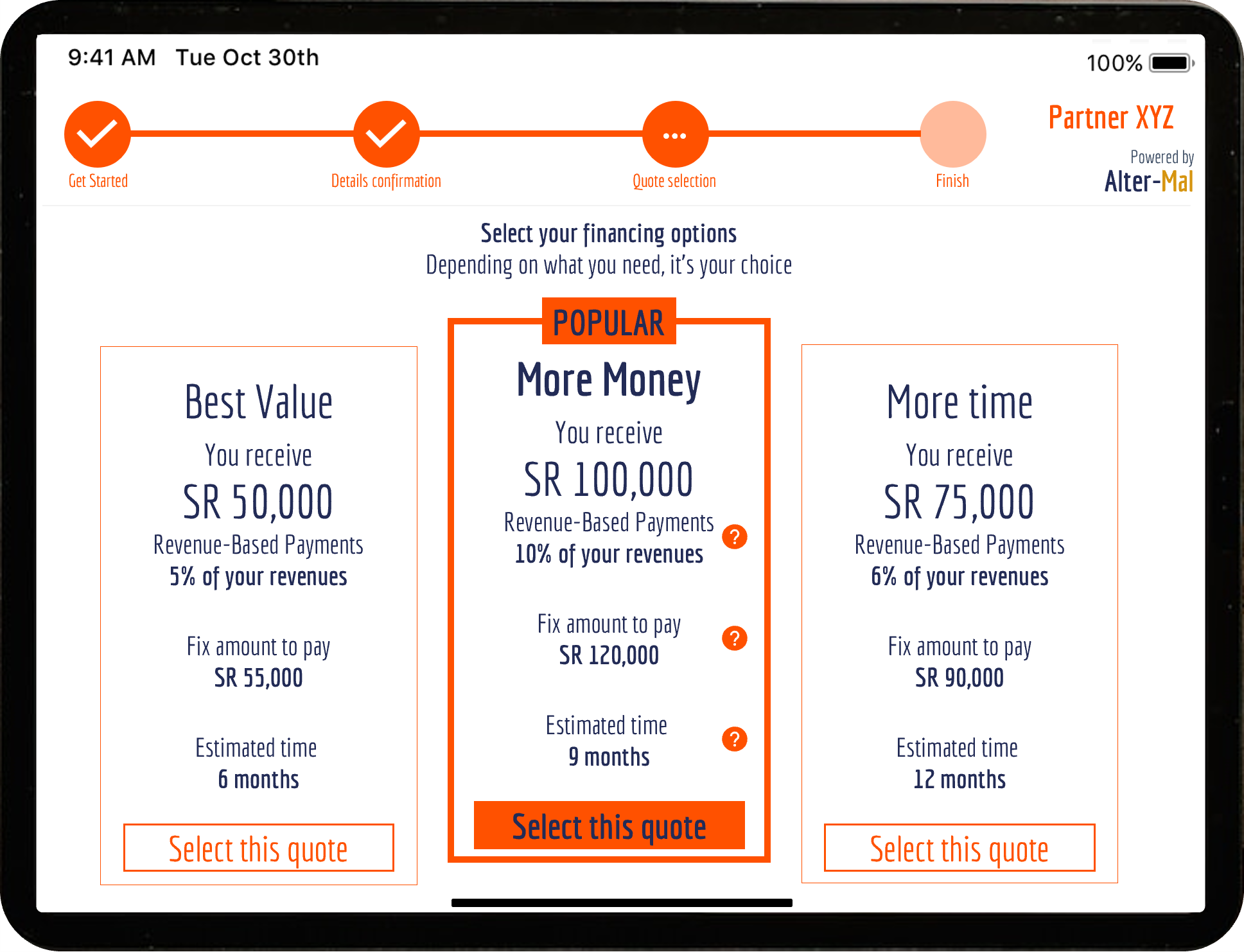 Example of an UI to be integrated into your customer journey