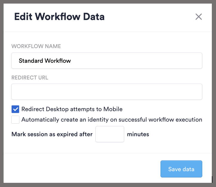 Workflows checkbox to redirect desktop users to their mobile phone.