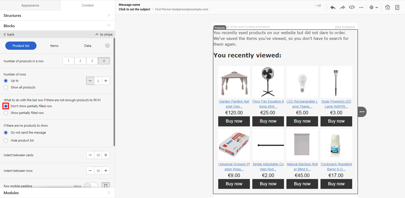 Don't show partially filled row