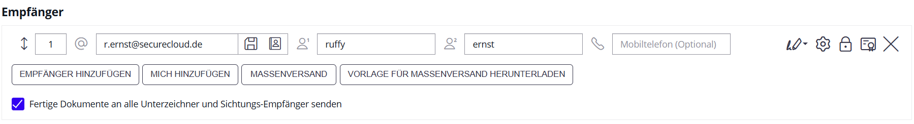Empfänger hinzufügen