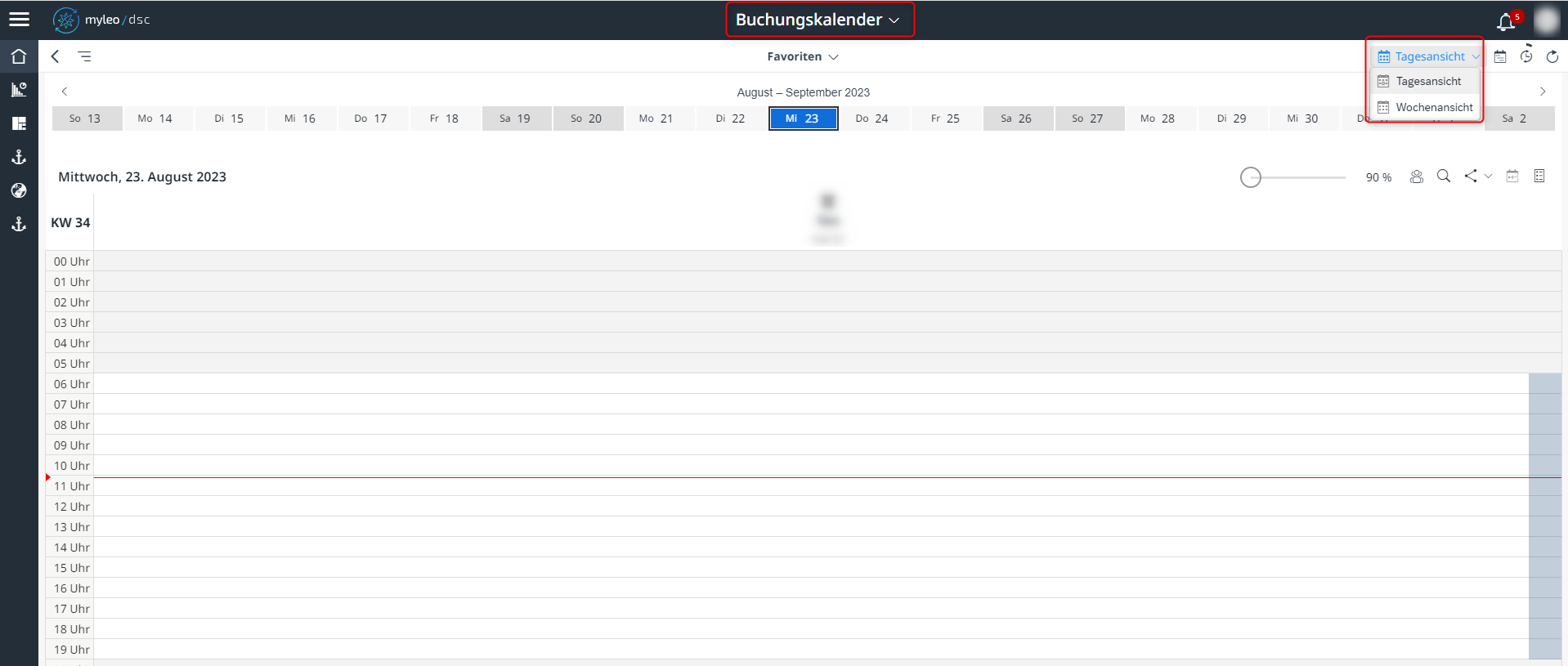 Umschalten zwischen der Tages- und Wochenansicht