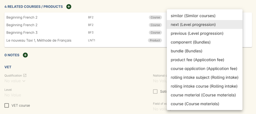 Figure 153. Choose a relationship direction and type from the drop-down box after adding the relationship.