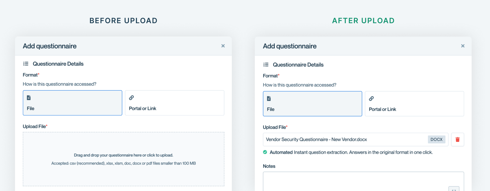 Document upload with automatic question detection