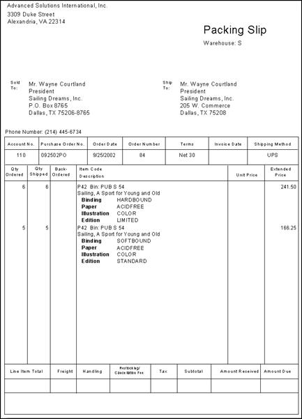 Example of a Packing Slip - Multi-Warehouses enabled